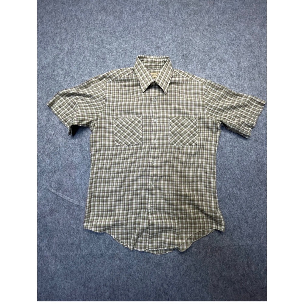 Wedgefield Button Down Short Sleeve Plaid Poly Cotton Green Mens Medium